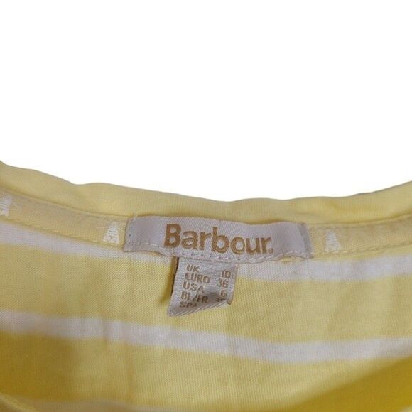 BARBOUR Top Womens US 6 Yellow and White Striped Causeway Shirt Short Sleeve Tee - Picture 8 of 8